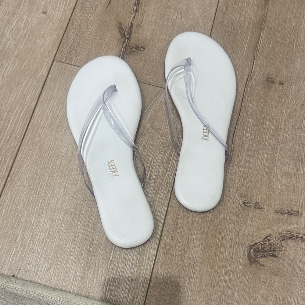 TKEES White Flip Flop Sandals with Clear Straps